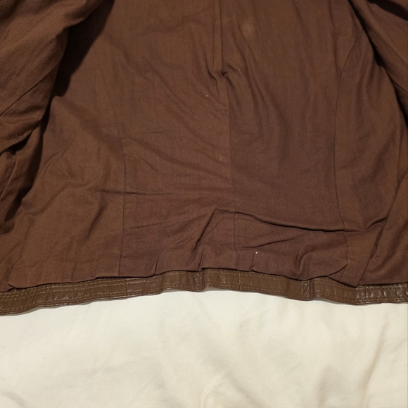 Boston Proper leather jacket blazer Lined Partial sleeve Brown Size 6 Biker Moto - Picture 6 of 8